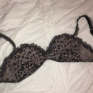 Vintage black and pink laced cup bra
